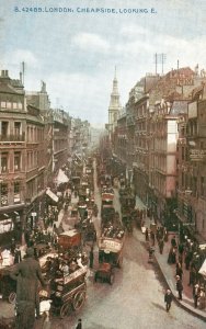 Vintage Postcard 1910's Cheapside Shopping Center Busy Street Looking London