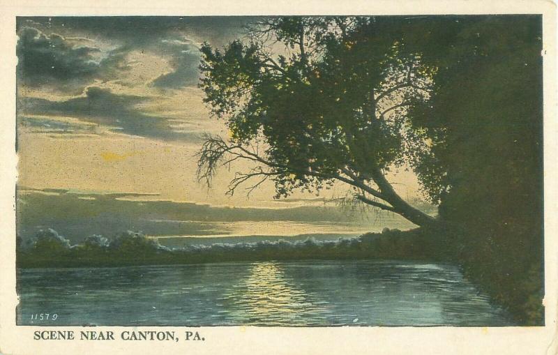 Canton, Pennsylvania Scene Lake, Trees Vintage White Border Postcard