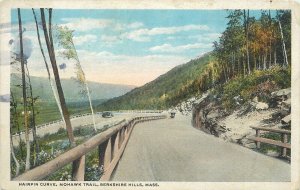 United States Berkshire Hills MA Hairpin Curve Mohawk Trail scenic postcard