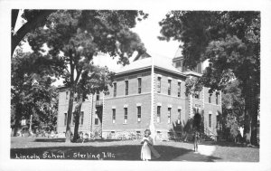 RPPC Lincoln School, Sterling, Illinois Whiteside County c1940s Vintage Postcard