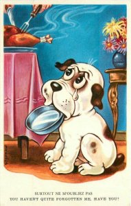 Artist impression Hungary Dog Carved Chicken Comic Humor 1950s Postcard 21-6188