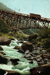 C.1900-10 Japan Cable Car on Bridge of Gorge River Stream Meiji Era ? F1