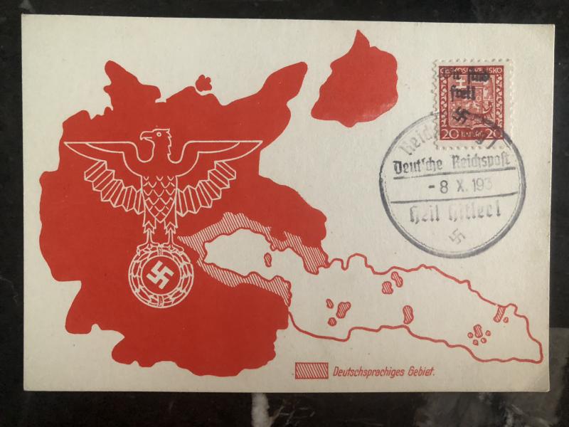 1938 Sudetenland Germany Patriotic Postcard cover German speaking area