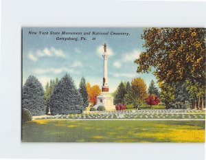 Postcard New York State Monument and National Cemetery Gettysburg PA USA