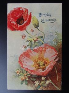Poppy Postcard: BIRTHDAY GREETINGS c1908 by Erika No.3710