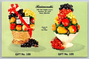 Baltimore  Maryland  Raimondi's Fruit Baskets  1950's  Postcard