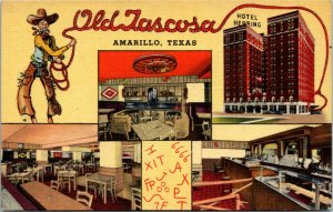 Postcard TX Amarillo Old Tascosa Restaurant in the Herring Hotel LINEN 1940s S61