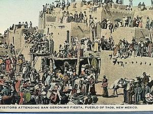 Postcard View of Visitors attending San Geronimo Fiesta, Taos, NM.   T6