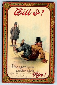 Nix Postcard Will I Ever Again Have Another Skate Fat Man Fell Decatur IL 1910