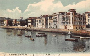 France Saint Jean de Luz Quai et Maison de l'Infante Boats vintage postcard