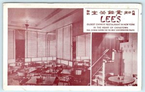 NEW YORK, NY ~ Oldest Chinese Restaurant LEE'S 1952 - 36 Pell Street Postcard