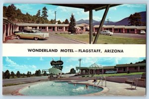 Flagstaff Arizona AZ Postcard Wonderland Motel Swimming Pool Route 66 Dual View