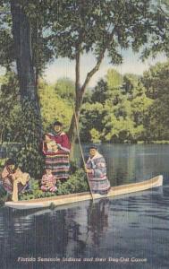 Florida Silver Springs Seminole Indians and Their Dugout Canoe 1950 Curteich