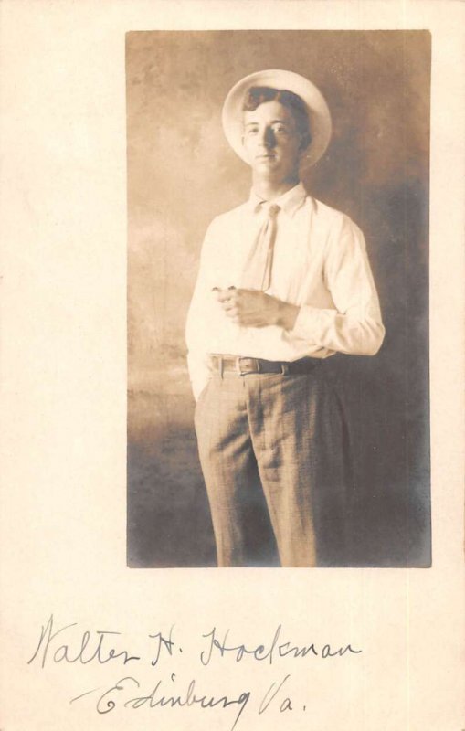 Edinburg Virginia Man Wearing Hat Real Photo Vintage Postcard AA22201