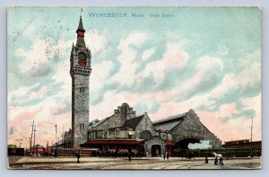 J88/ Worcester Massachusetts Postcard c1910 Union Railroad Depot 195