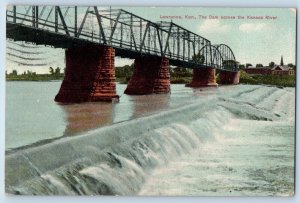 Lawrence Kansas KS Postcard Dam Across Kansas River Exterior View c1909 Vintage