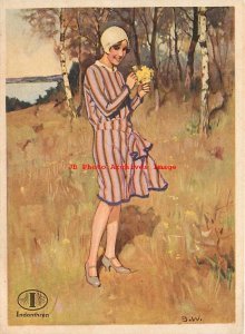Advertising Postcard, Signed B.W., Indanthren Cotton Clothing Dyes, Art Deco