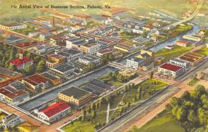 Pulaski Virginia 1940s Linen Postcard Aerial View of Business Section