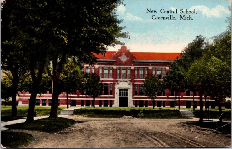 Postcard Central School in Greenville, Michigan