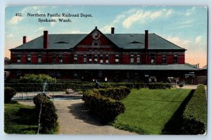 Spokane Washington Postcard Northern Pacific Railroad Depot Building 1915 Posted