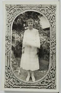 RPPC Girl Short Bangs Art Nouveau Masked Border c1919 Postcard P9