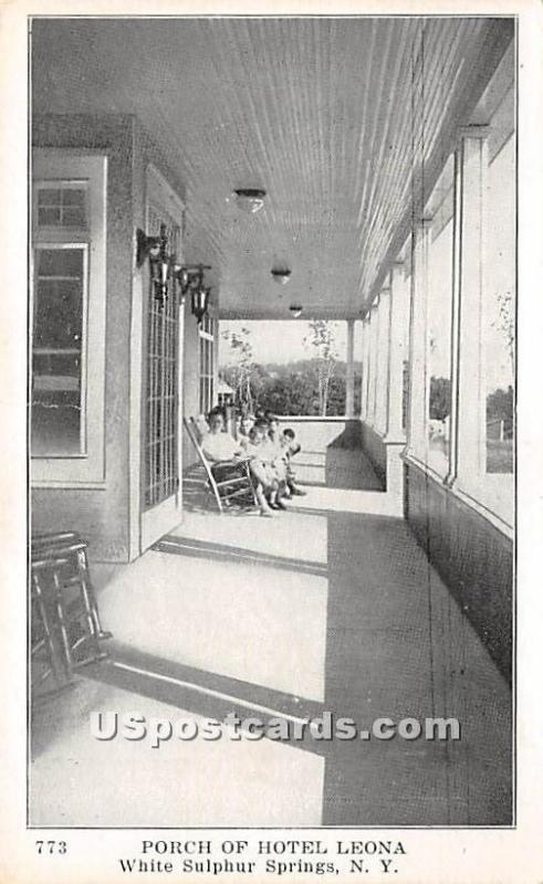 Porch of Hotel Leona White Sulphur Springs NY Unused