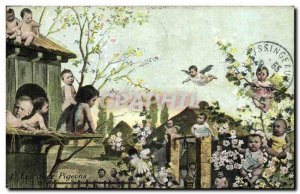 Old Postcard Fantasy Children Bebe Both pigeons