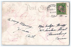 1914 Christmas Santa Claus Pipe Book Checklist Embossed Harrisburg PA Postcard