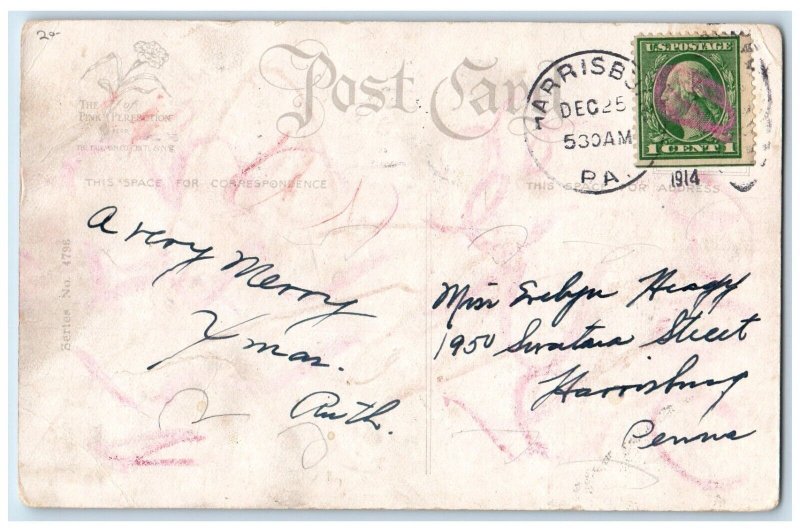 1914 Christmas Santa Claus Pipe Book Checklist Embossed Harrisburg PA Postcard