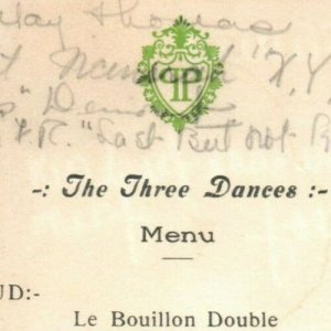 1914 The Plaza Hotel New York Menu The Three Dances Vintage Original 