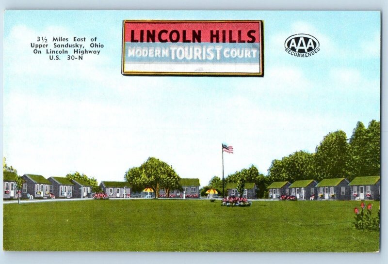 Sandusky Ohio Postcard Miles East Upper Lincoln Hills Tourist Court 1940 Vintage