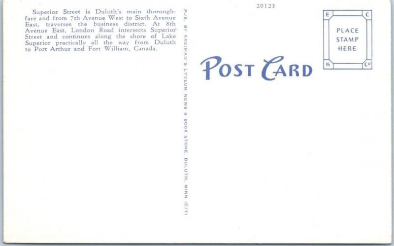 DULUTH, Minnesota  MN    SUPERIOR STREET Scene  ca 1940s Linen  Postcard