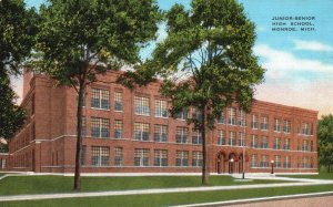 Vintage Postcard Junior Senior High School Campus Building Monroe Michigan MI