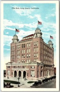 Long Beach CA-California, City Hall , High Rise Bldg. Bustling Street, Postcard