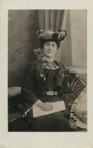 Women with fancy hats early photo postcards x 5