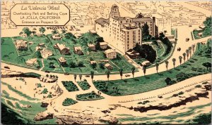 Postcard Drawn Overview of La Valencia Hotel in La Jolla, California