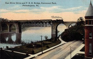 PHILADELPHIA PA~EAST RIVER DRIVE & PENNSYLVANIA RAILROAD BRIDGE~1910s POSTCARD