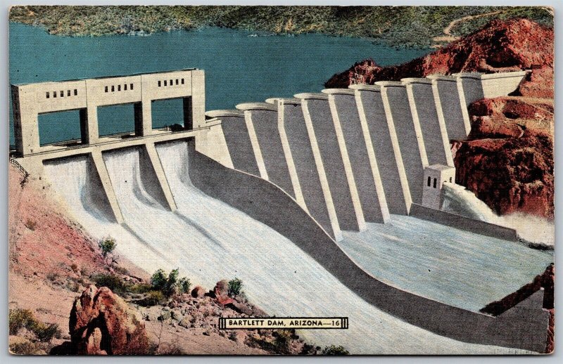 Vtg Arizona AZ Bartlett Dam Verde River 1940s View Linen Postcard
