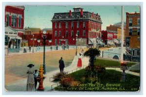 1912 East Fox St. Bridge City Of Lights Aurora Illinois IL Antique Postcard