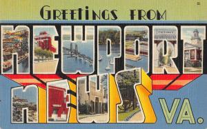 Newport News Virginia Greetings From large letter linen antique pc Z49726