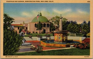 San Jose, California Rosicrucian Park, Fountain, Scenic Garden View, Flag-A32 