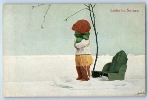 Amsterdam Netherlands Postcard Love in the Snow Boy Jacket c1910 Oilette Tuck