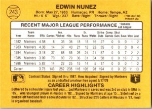 1987 Donruss Baseball Ed Nunez Seattle Mariners sk20301