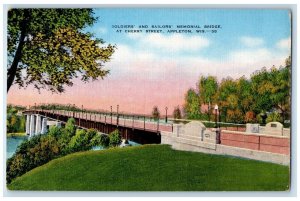 c1940 Soldiers Sailors Memorial Bridge Cherry Street Appleton Wisconsin Postcard