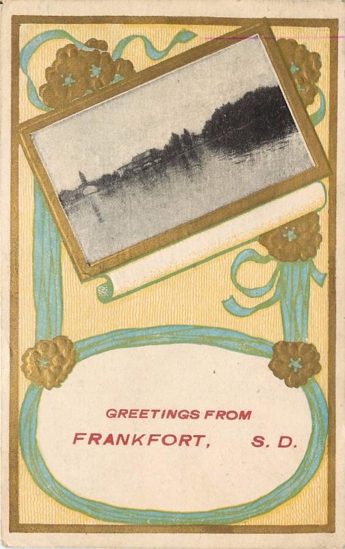 c1910 Embossed Postcard Greetings from Frankfort SD Ribbon Wreath Motif