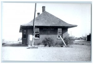 c1960 Melcher Rock Island Iowa Railroad Train Depot Station RPPC Photo Postcard