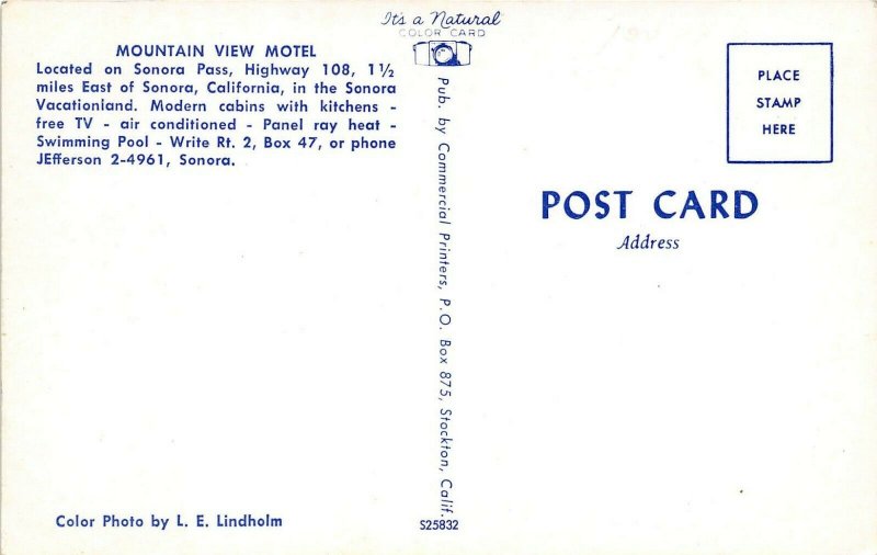 Sonora California 1950-60s Postcard Mountain View Motel Swimming Pool