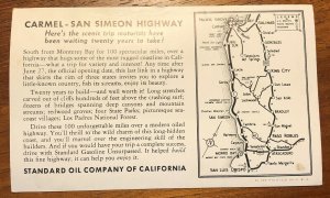 CARMEL SAN SIMEON Highway Standard Oil Real Photo CARD CALIFORNIA CA MAP