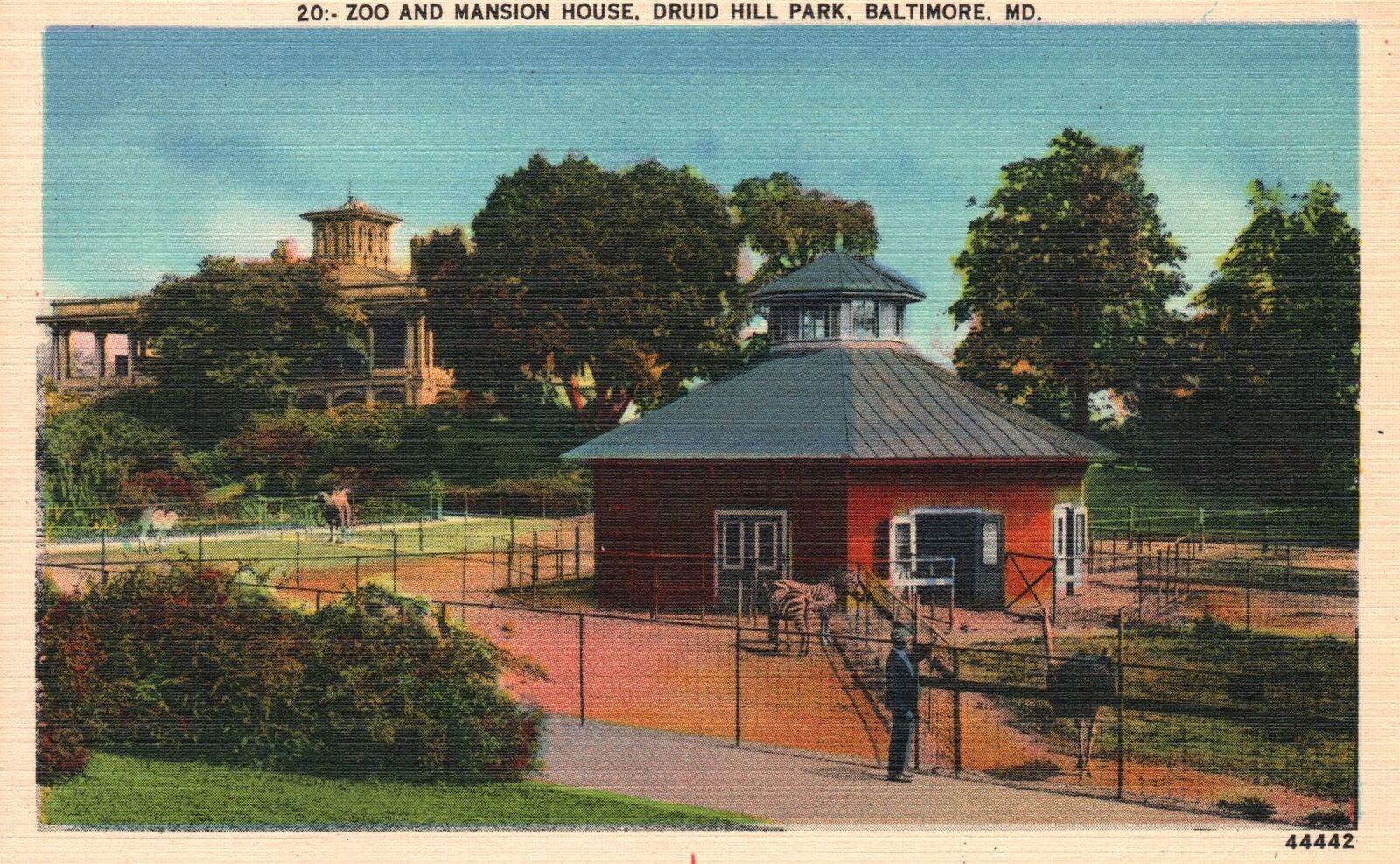 Vintage Postcard Zoo Mansion House Druid Hill Park Baltimore Maryland