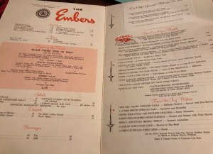 Vintage 60s THE EMBERS Restaurant Menu Indianapolis IN Indiana N. Meridian St